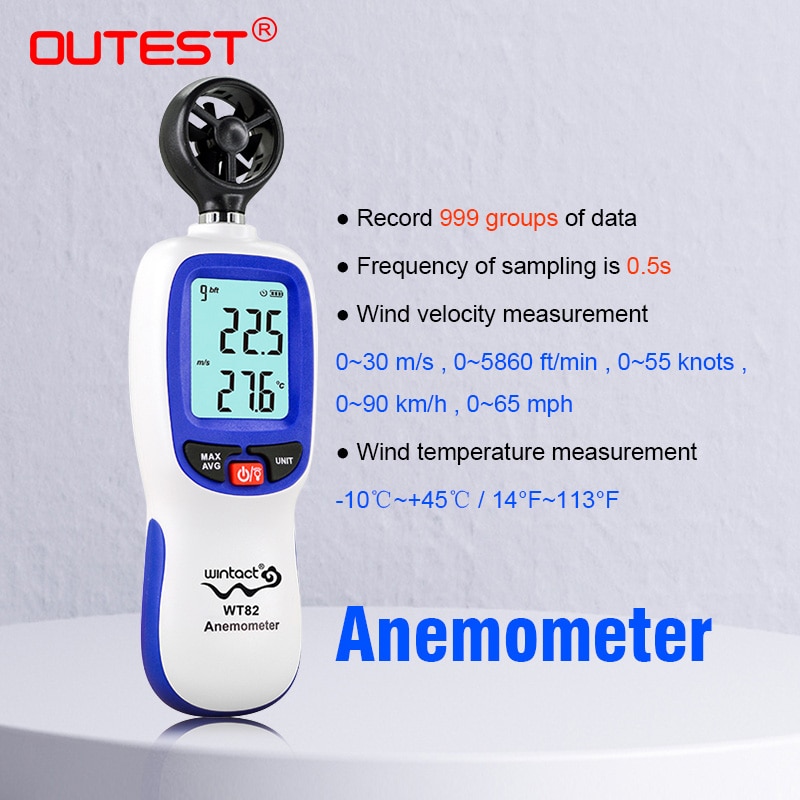 Digital Wind speed Meter Anemometer Air Flow instrument Gauge Temperature LCD Display Auto Tachometer WT82