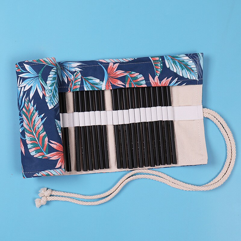 Handmade Canvas Pencil Wrap Roll Up Case Holder Bohemian Style Travel Drawing Sketching Coloring Pencil Roll Organizer