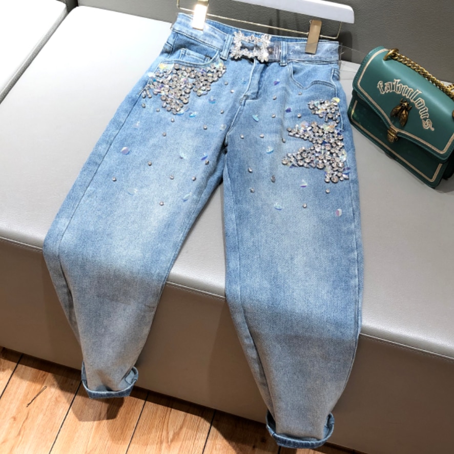 printemps automne perles jean femmes travail lourd diamant paillettes en vrac croix jean