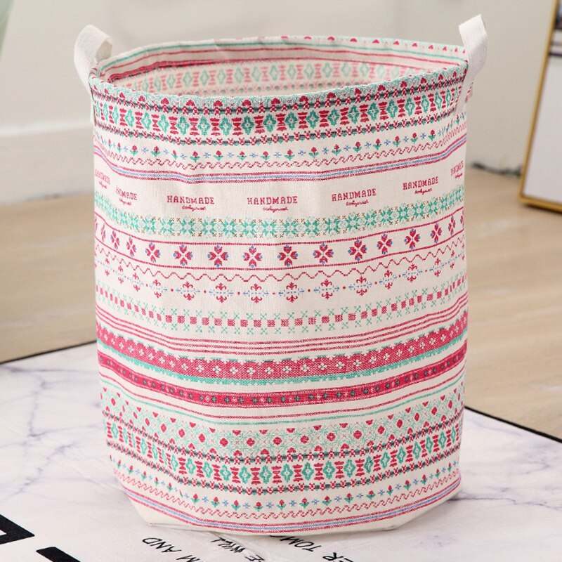 Bucket Dirty Clothes Basket Box Linen Fabric Canvas Organizer Foldable Laundry Basket Simple Style Printed Toy Storage