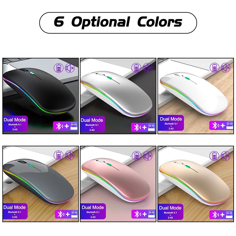 Bluetooth Wireless With USB Rechargeable RGB Mouse BT5.2 For Laptop Computer PC Macbook Gaming Mouse 2.4GHz 1600DPI