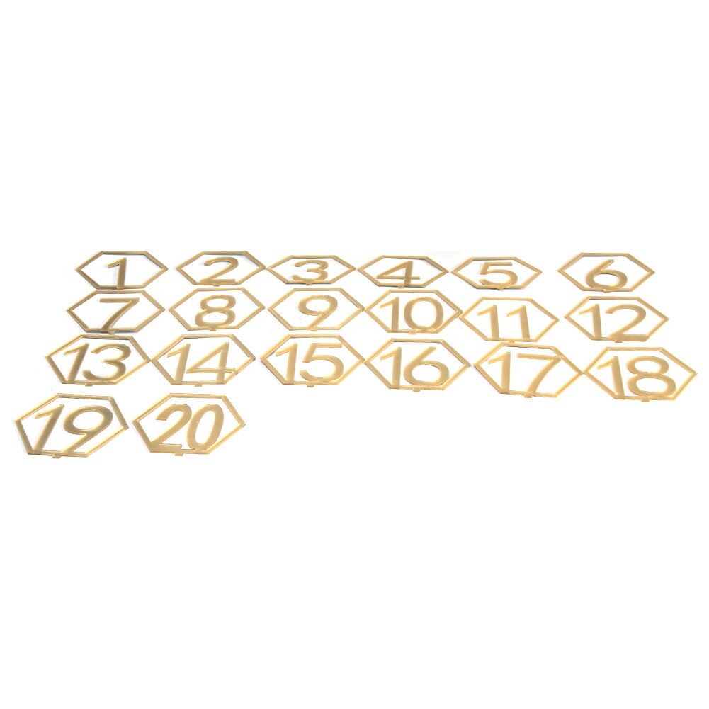 Geometriske fødselsdagskort - ud håndværk part 9cm akryl nummer tegn holdbar sekskantet bord bryllup dekoration: Guld / 1-20 nummer