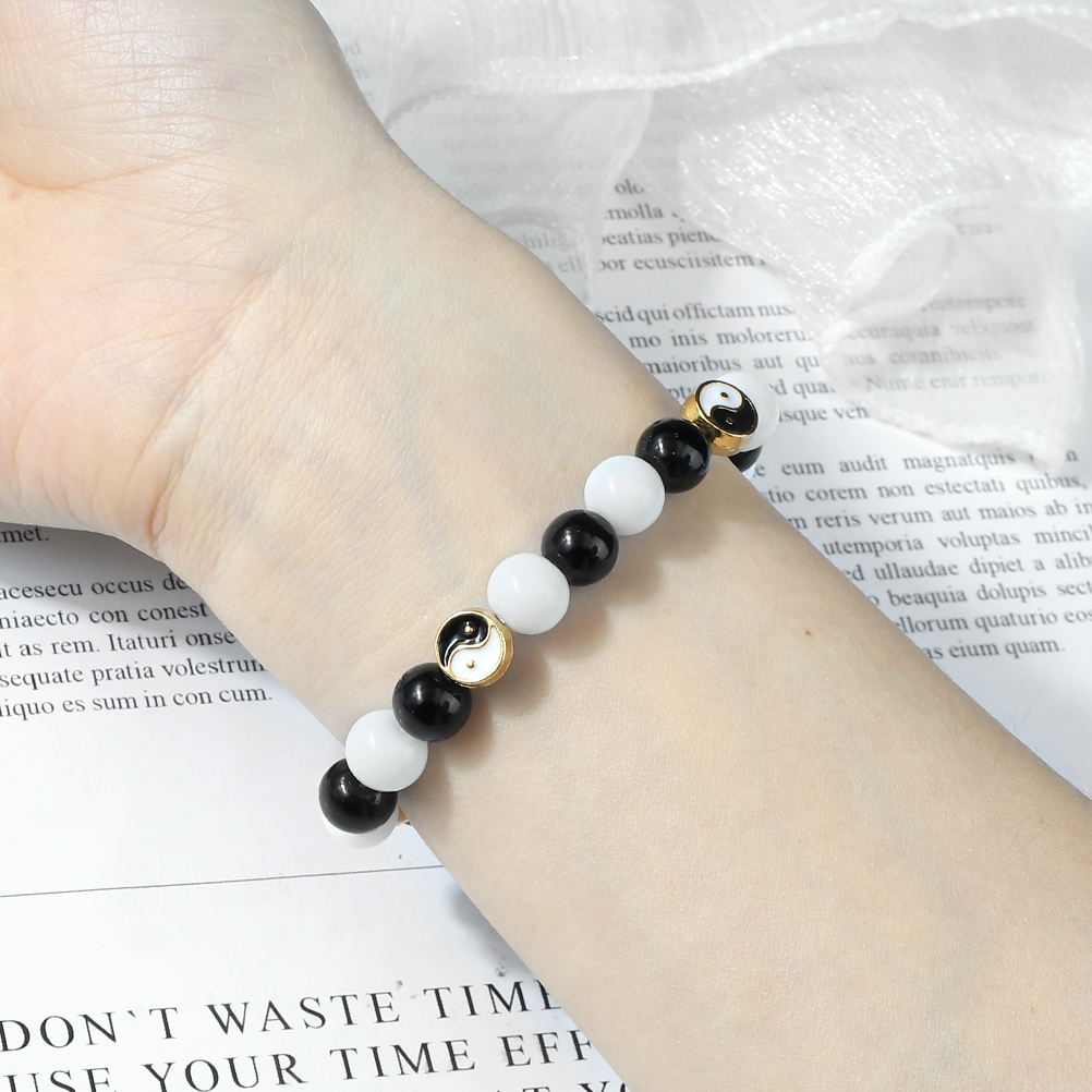 Mode Wit En Zwart Gemengd Kralen Armband Vrouwen Mannen Etnische Tai Chi Yin Yang Balans Yoga Armbanden Armbanden Paar Sieraden Cadeau