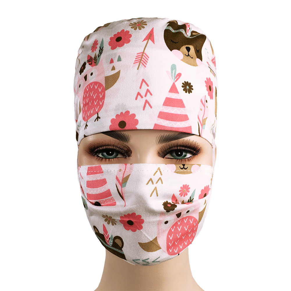 Unisexe impression spa travail casquettes réglable coton laboratoire anti-poussière travail chapeau dent beauté Scrubs casquettes animal club opérateur chapeau: hatmask 12092