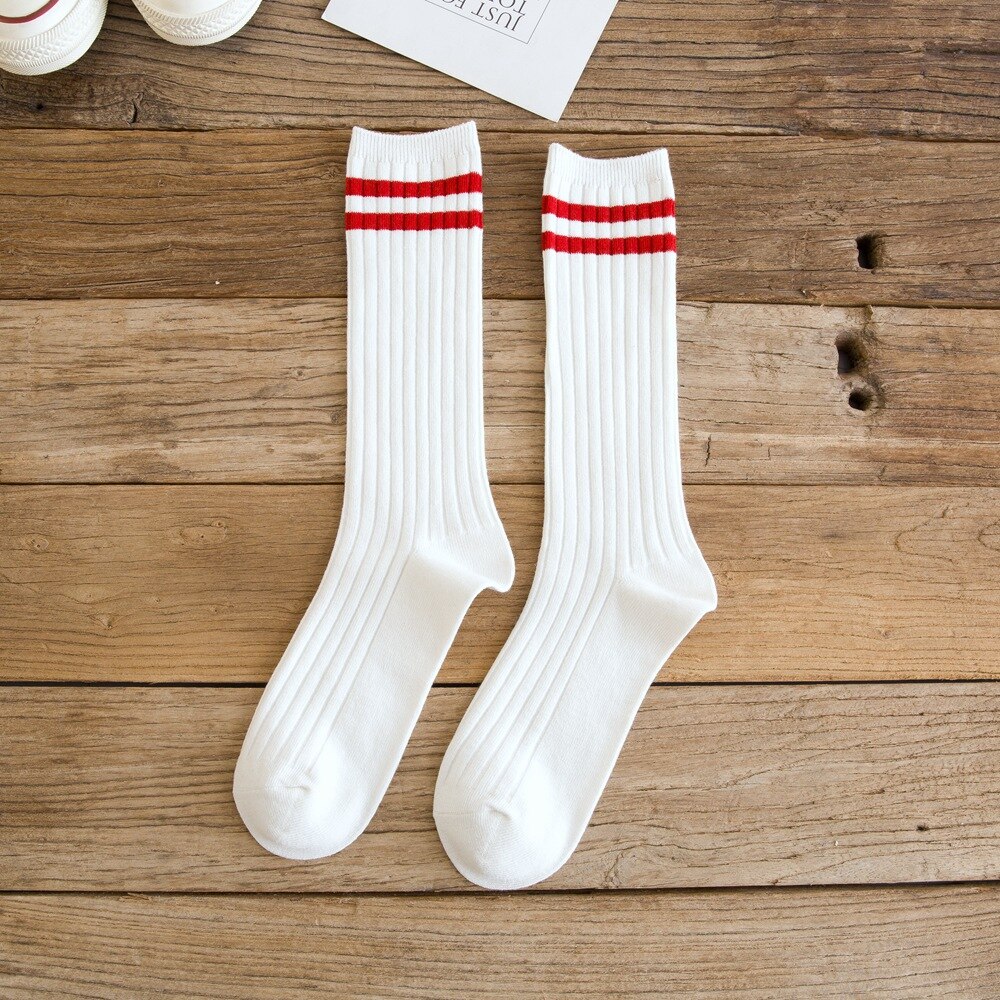 Giapponese Stile Semplice Carino Calzini E Calzettoni Donna di sport del Cotone Mucchio Calzini E Calzettoni Confortevole e Traspirante Strisce Verticali Calcetine Mujer 0503: 03