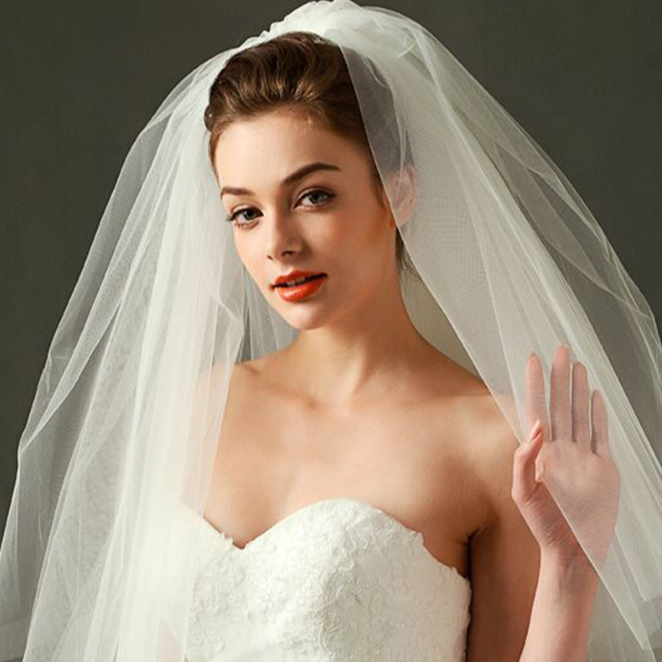 Double-layered elbow AFWV53-150/2 Wedding Veil With comb