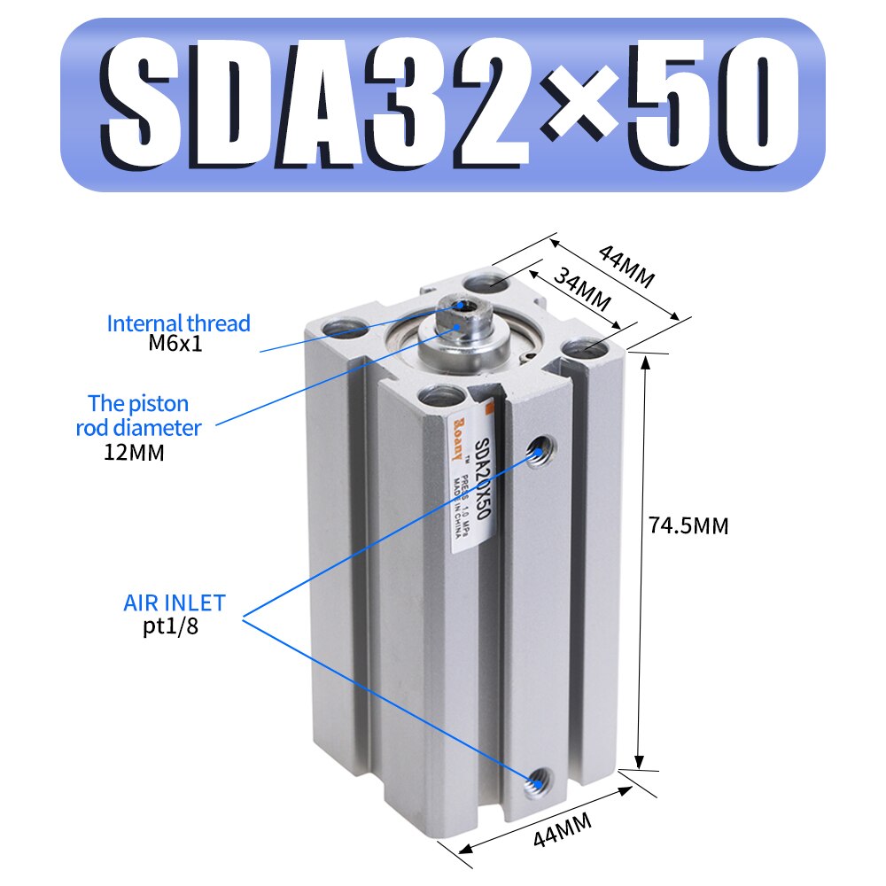 Sda Serie Pneumatische Compact Air Accessoires Cilinder Cilinder 32 Mm Boring Naar 5 10 15 20 25 30 35 40 45 50Mm Slag: Stroke 50mm