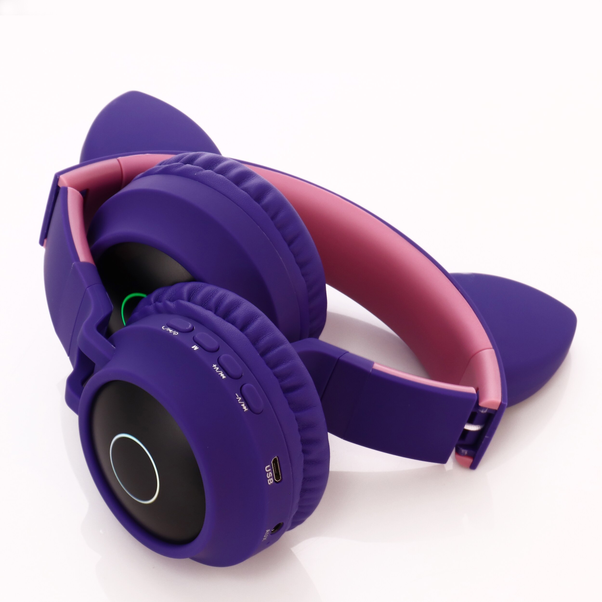 Bluetooth Sans Fil Chat Oreilles Casque Avec Micro, Enfant Mignon Fille Stéréo Musique Casque Pliable CASQUE LED