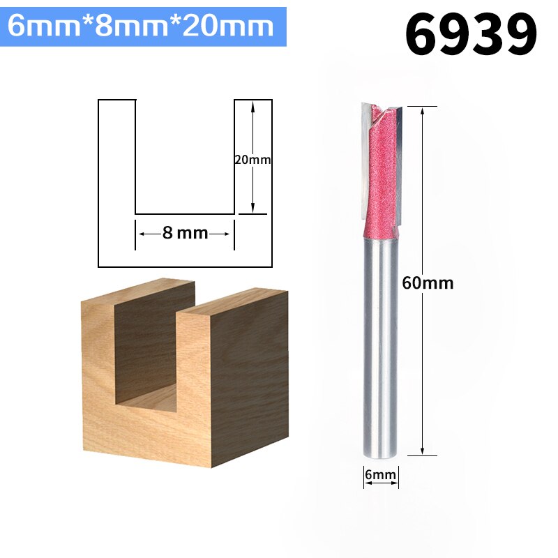 Huhao 1 stk fræser til træ 6mm 8mm 10mm 12mm industrielt lige bor træbearbejdningsværktøj wolfram endefræser: 6mm x 8mm x 20mm