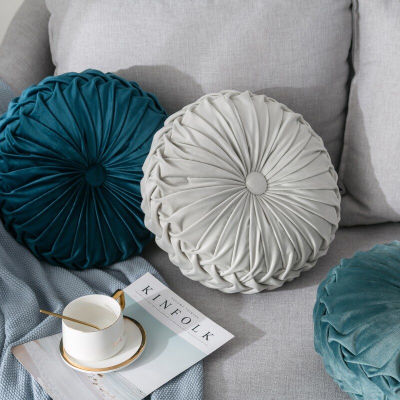 Coussin rond plissé en velours pour canapé | Citrouille, coussin de sol décoratif pour maison, canapé, lit et voiture