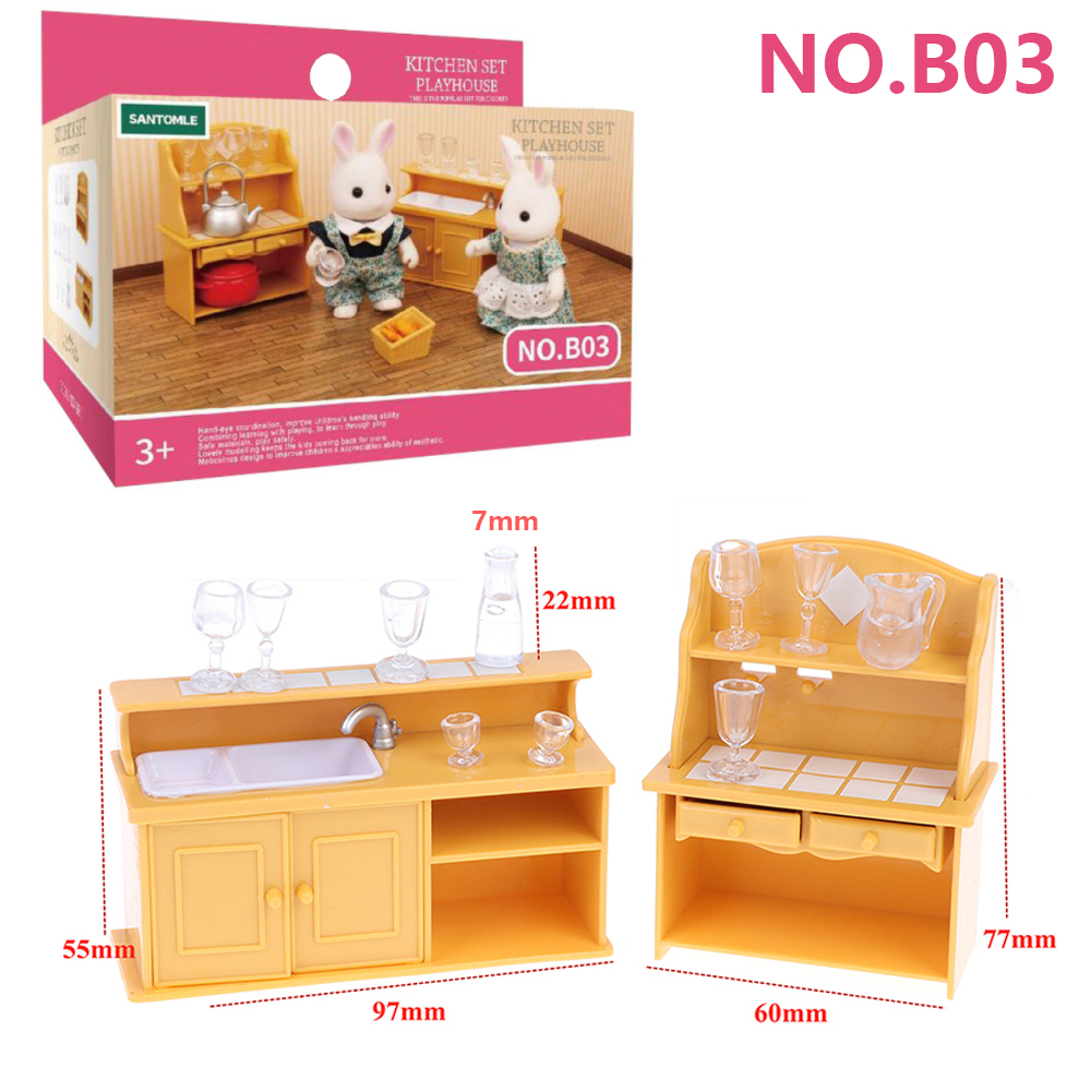 Bosdier Familie Poppenhuis Meubels 1/12 Miniatuur Speelgoed Meisje Poppen Accessoires Slaapkamer Badkamer Poppenhuis Kit Voor Poppen: Blauw