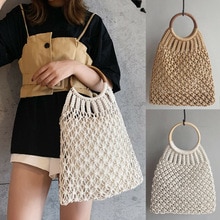 Women Boho Woven Handbag Summer Beach Tote Straw Bag Rattan Casual Shoulder Bags