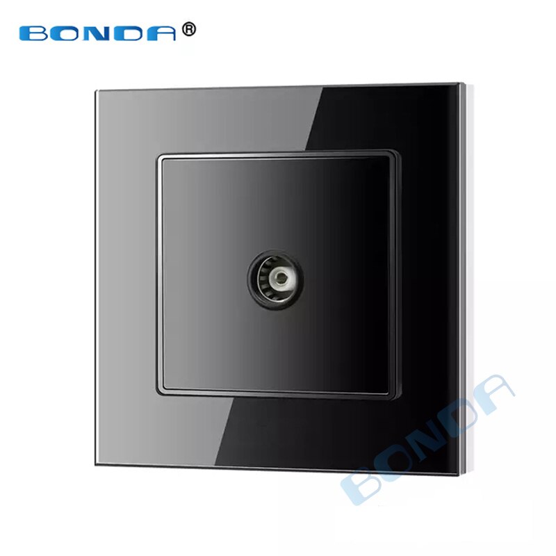 BONDA low current socket, Network socket, wall socket, coaxial wall-mounted output panel socket, crystal tempered glass 86*86mm