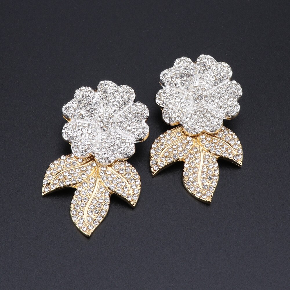 Nigérian mariage mariée africaine couleur or fleur en forme de bijoux ensemble Dubai cristal collier Bracelet boucles d'oreilles ensemble de bagues pour les femmes
