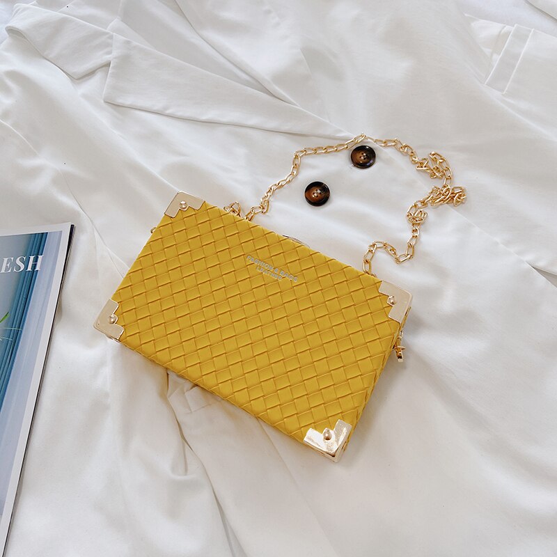 Geweven Patroon Doos Stijl Portemonnees En Handtassen Voor Vrouwen Mode Keten Schoudertas Vrouwelijke Feestavond Clutch Bag Tas: YELLOW