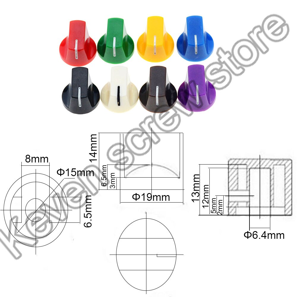 10 Pcs Kleurrijke Plastic Knop Met 6.35 Mm Shaft Hole Diameter 1510 Clone Potentiometer Pedaal Cap Gitaar Cap KN-19