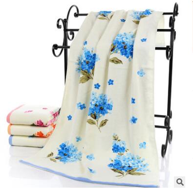 75*140 cm Blumenmuster Baumwolle Badetücher für Erwachsene, Strand Frottee Handtücher Schlecht, Blume Schlecht handtuch, Serviette de Bain: Blau Stil 2