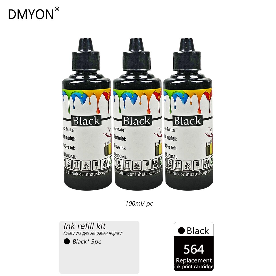 DMYON 564 Ink Refill Kit Compatible for HP 564 for Photosmart B8550 C5380 C6375 C6340 C6350 C6380 D5460 D7560 C309 C410 printer: 3 photo black