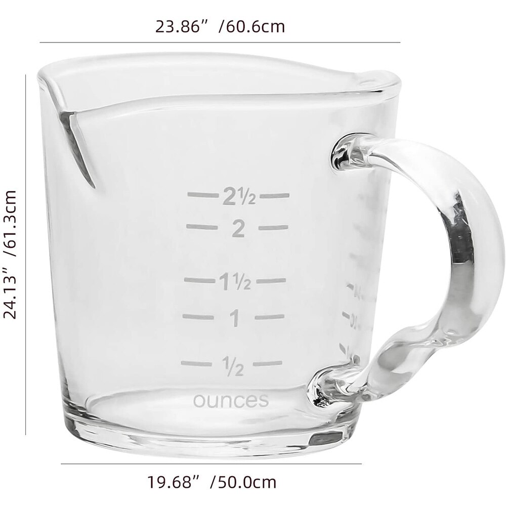 2 Pack Espresso Measuring Glass,3-Ounce Double Spouts Shot Glass with Pouring Handle,Heat Resistant Measuring Pitcher