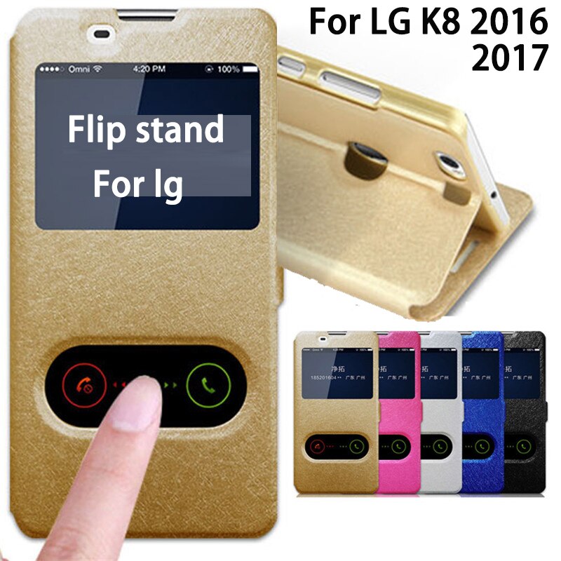 Pour LG K8 étui 5.0 pouces fenêtre vue étui à rabat support pour LG K8 LTE K350 K350E K350N Funda Coque pour LG K8 rabat