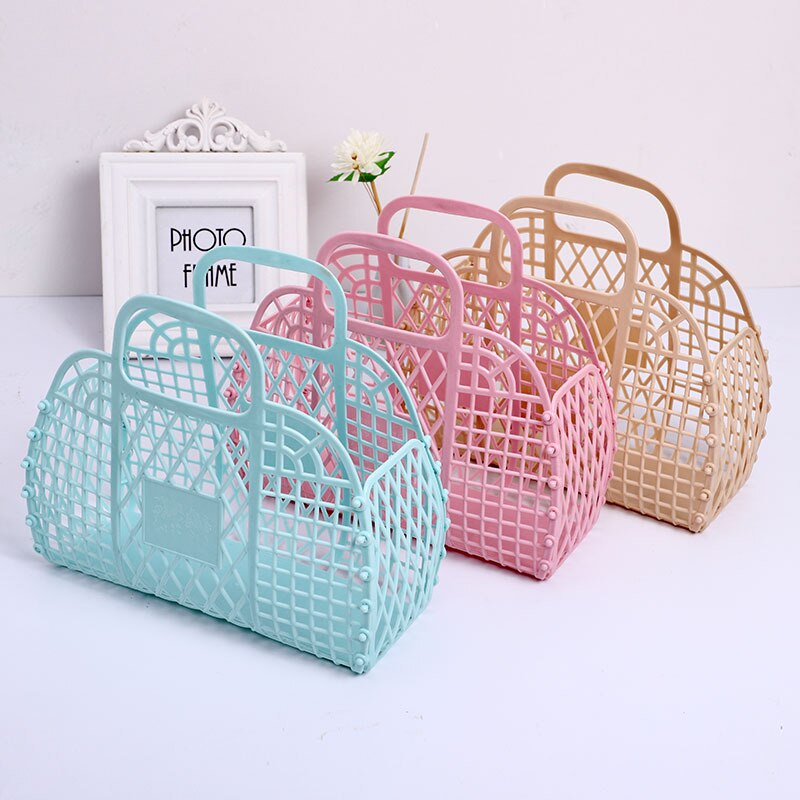 Plastic Bath Baskets Foldable Hollow Wicker Rattan Cosmetic Storage Bucket Bathroom Livingroom Hanging Finishing Drain Organizer