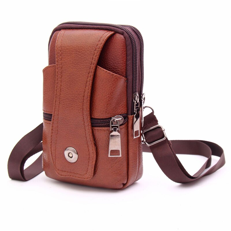 Retro Leather Men'S Waist Bag Outdoor Leisure Multifunctional Male'S Bags Wear Belt Mobile Phone Box For Man: Yellow brown 3