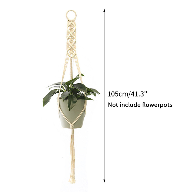 Tuinieren Groene Plant Hangende Mand Katoenen Touw Hanger Bloempot Handgemaakte Macrame Pot Zakmuur Boho Binnenplaats Home Decor: Bruin