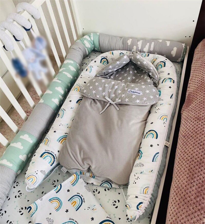 ins cotton printed rainbow bed fence crib safety anti-collision rainbow bed fence guard rail long pillow cushion baby room