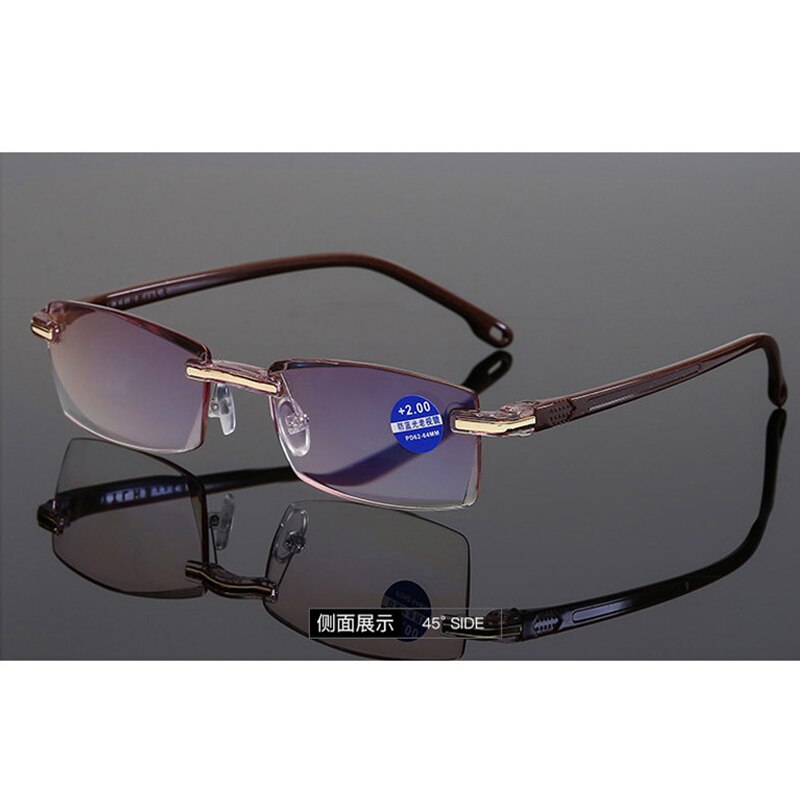 Anti-blauw licht blokkerende frameloze leesbril voor dames en heren vierkante frameloze leesbril dioptrie  +2.0 2.5