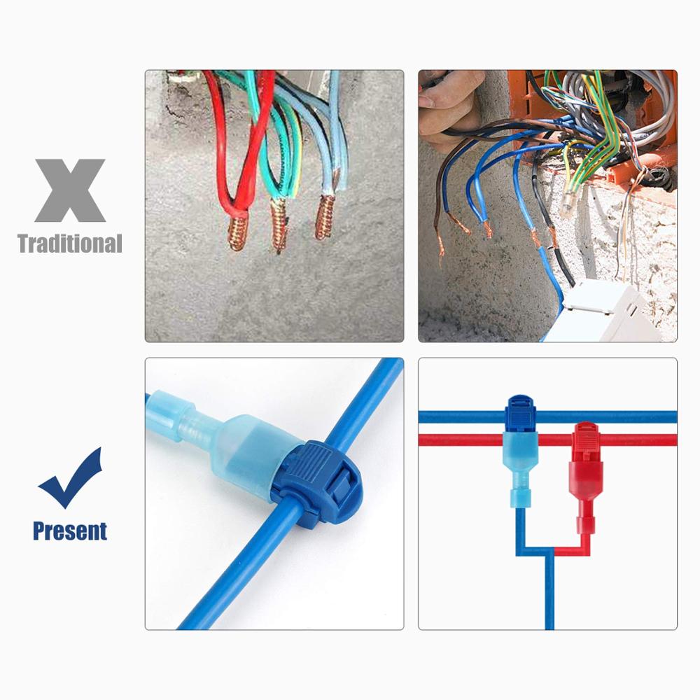 T-Tap Wire Connectors, Self-Stripping Quick Splice Electrical Wire Terminals, Insulated Male Quick Disconnect Spade Terminals