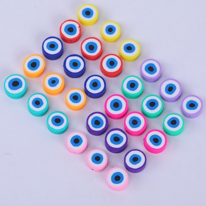 20pcs 10*5mm rotondi perline di argilla polimerica malocchio giocattoli per gioielli che fanno accessori braccialetto collana ragazza fai da te