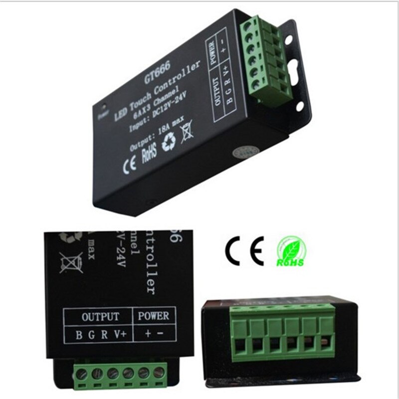 DC12-24V GT666 RF IR remote Touch RGB led controller 6Ax3channel for 5050/3528 rgb led strip