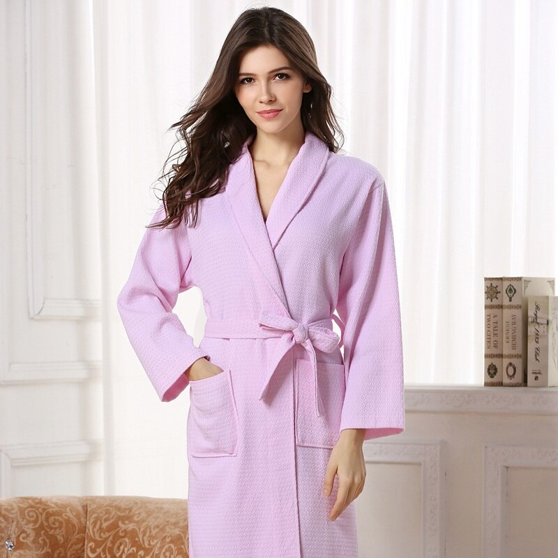 Lovers Waffle Bahtrobe Men Cotton Kimono Robe Nightgown Male Sleepwear Mens Robe Dressing Gown Badjas Wedding Bridesmaid Robes: PINK / XXL