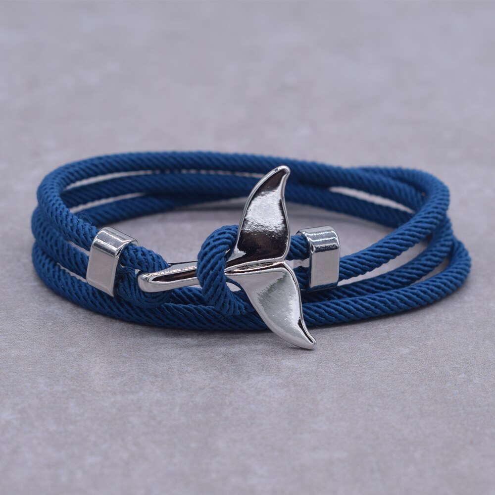 Anker Stijl Sieraden Oceaan Zilveren Kleur Whale Tail Charme Armband 2-3 Ronden Verstelbare Touw Armbanden Voor Mannen Vrouwen: S0934