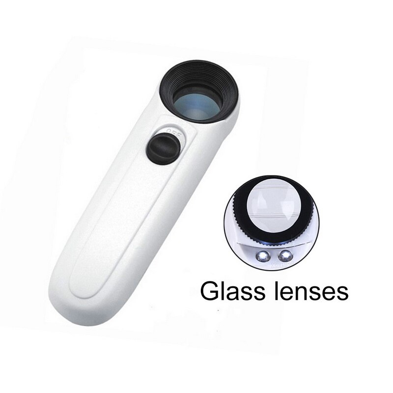 Handheld 40x Magnifier Magnifying Glass with 2 LED Light Handheld Magnifier Loupe Acrylic Lens Glass Loupe Loop: A