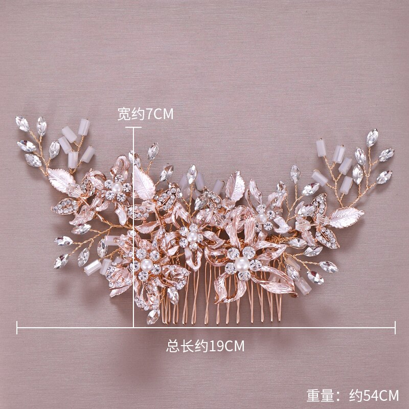 Peines para el pelo de boda con diamantes de imitación en oro rosa a la , accesorios para el pelo para novia, tocado de cristal, adornos para el pelo, joyería para el pelo de boda