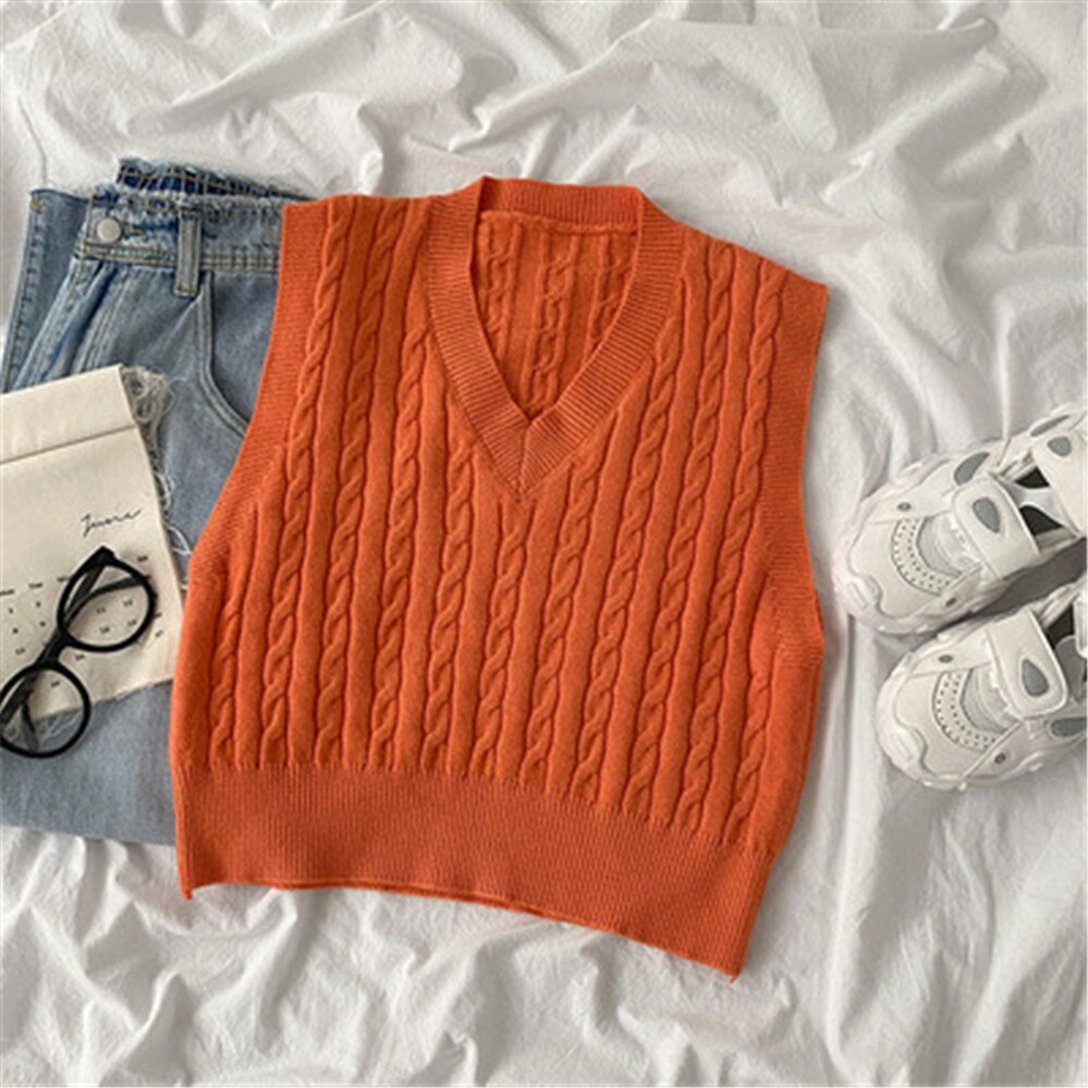 Knitted Vests Women V-neck Short Style Solid Basic Outwear Casual Colorful Waistcoats Womens Sleeveless Wool All-match