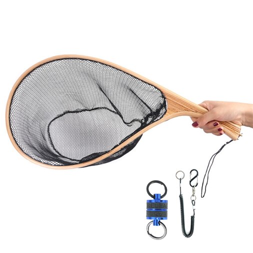 Épuisette Pêche à La Mouche En Caoutchouc Souple - Cadre Bois, Forme Larme 60cm - Catch And Release - 2