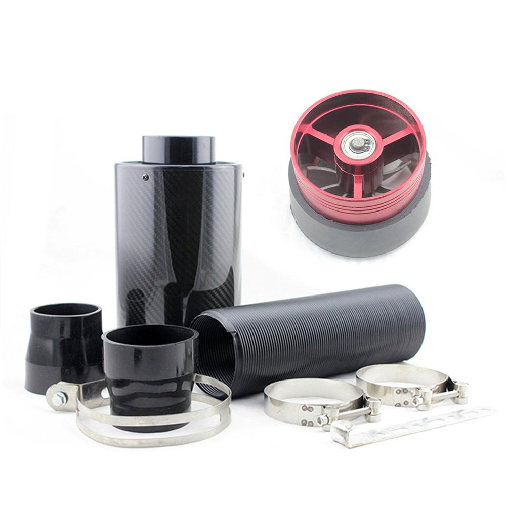 Universal Car Carbon Fibre Cold Air Filter Feed Enclosed Intake Induction Pipes Cold High Flow Ducting Intake Admission: Red