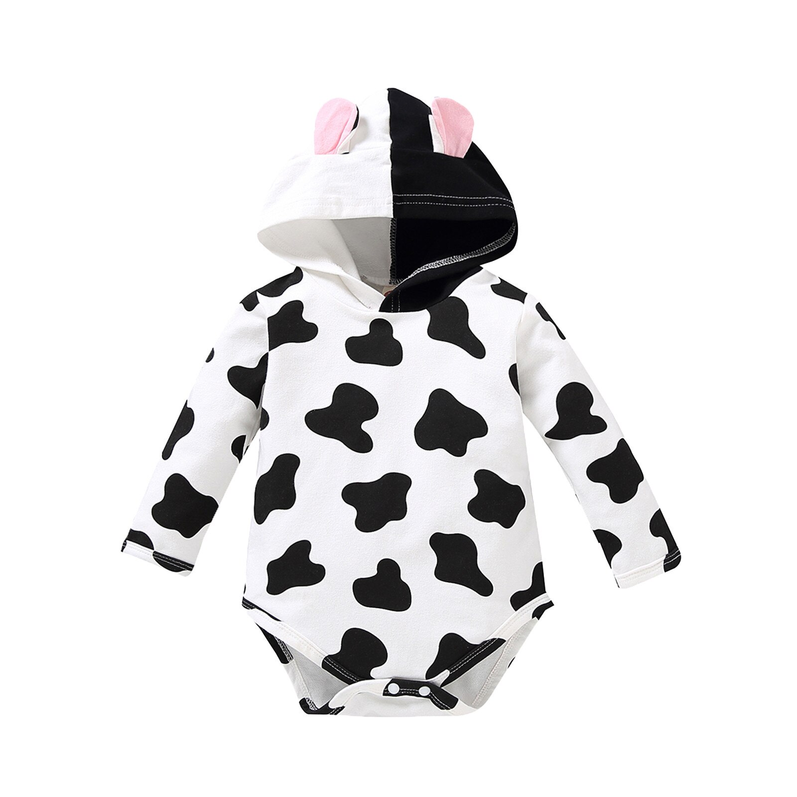 recién nacido ropa de bebé niño para niña mameluco de manga larga leche estampado de vaca Pelele con capucha ropa de bebé Bodi para recién nacidos: 3M