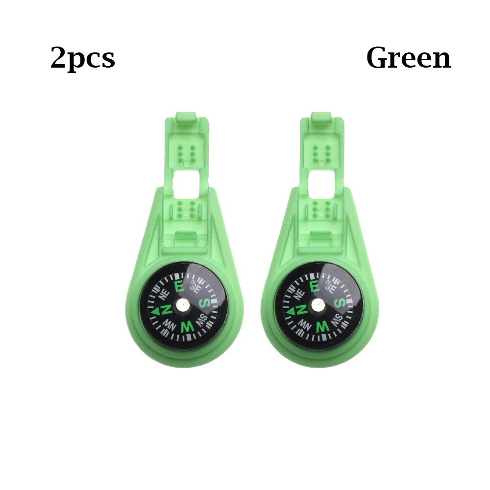 2Pcs Edc Survival Kompas Outdoor Gereedschap Camping Wandelen Pocket Kompas Mini Kompas Met Rits Staart Clip Voor Paracord Armband: green