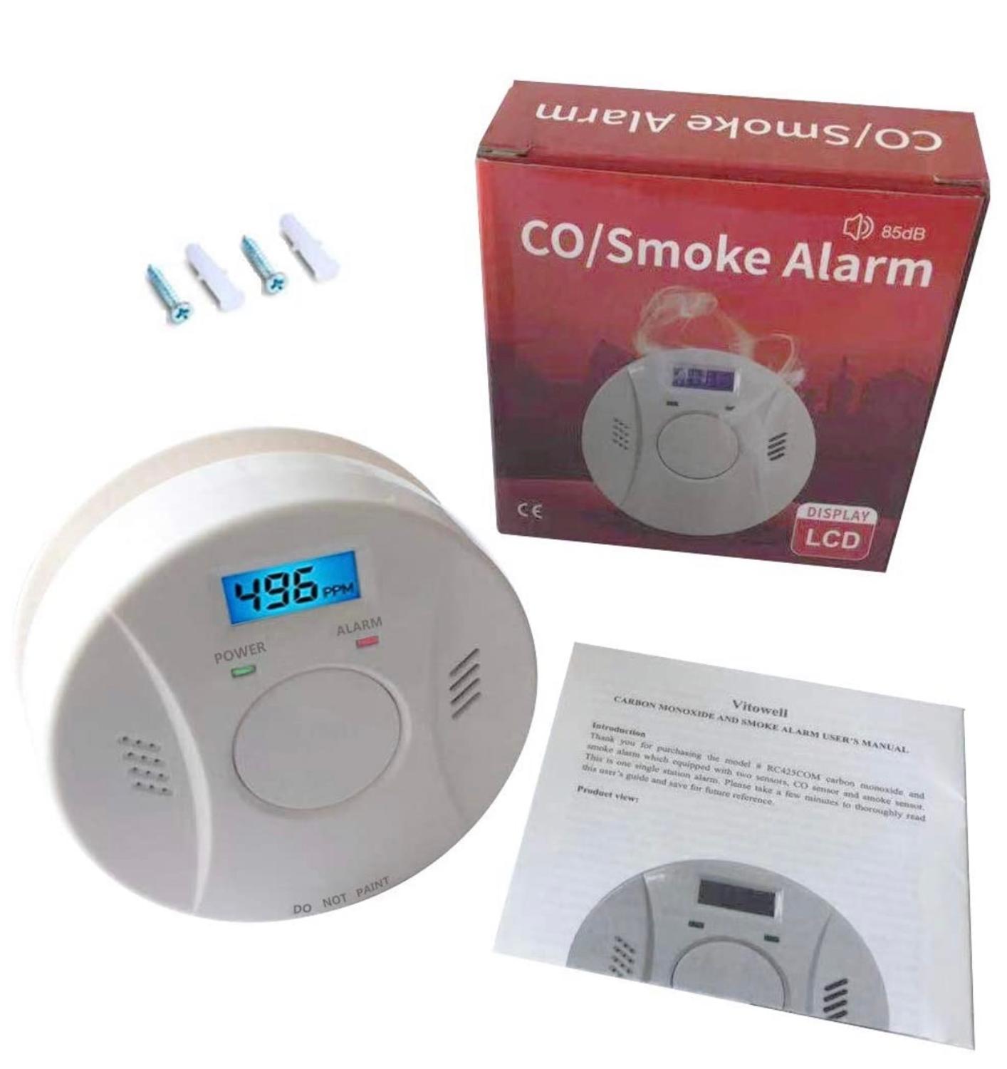 2 in 1 Smoke Detector & Carbon Monoxide Sensors LCD Display Battery Operated CO Alarm with LED Light Flashing Sound Warning