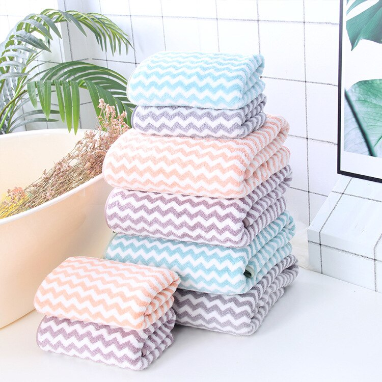 2pcs/set Bath Towel Set Coral Fleece Large Thick Bath Towel Bathroom Hand Face Shower Towels Home for Adults Kids Wave