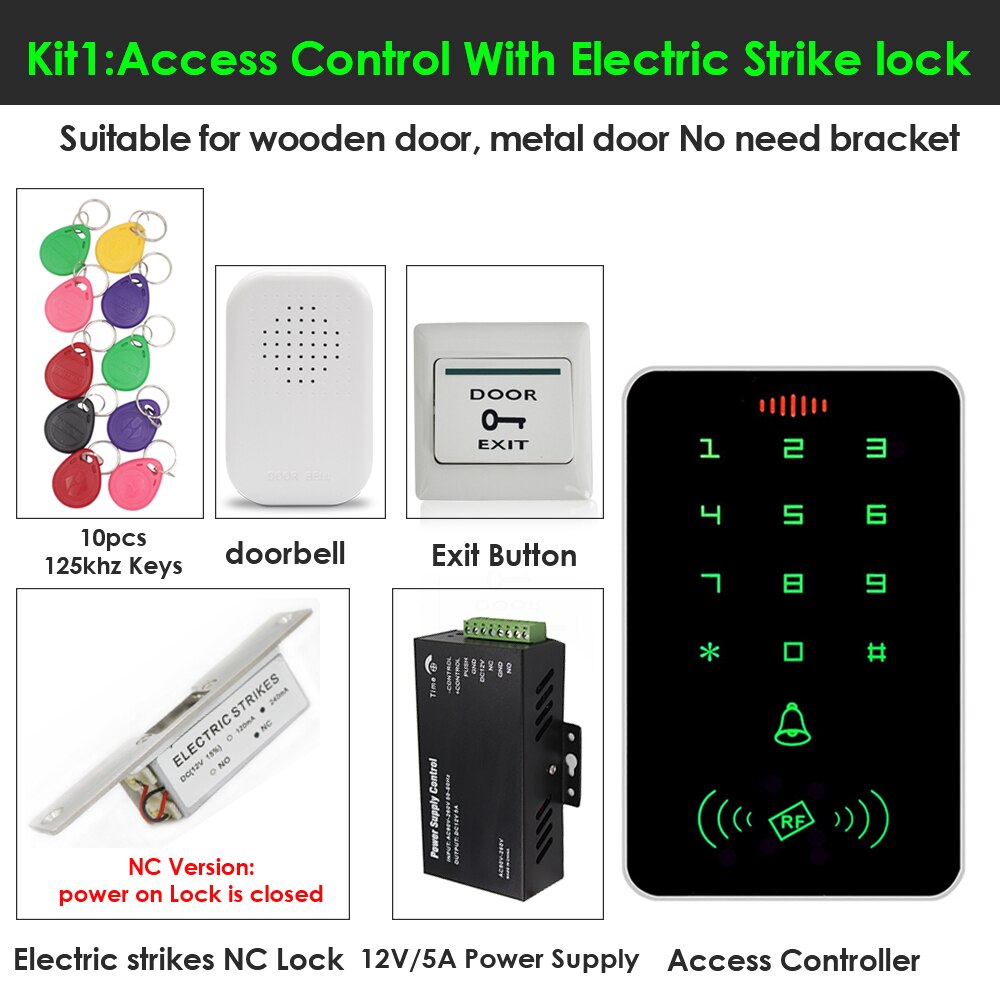 Access Control Kit Backlight Smart Keypad 125K Standalone Access Controller Magnetic lock Power Supply Door Access Control Kits: Kit 1