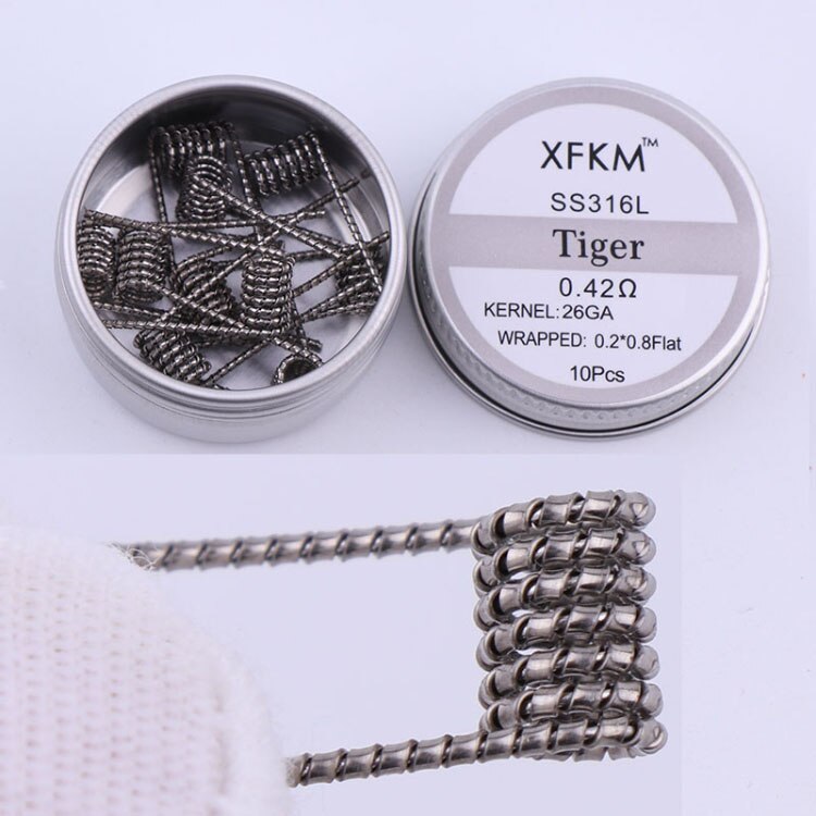 XFKM a1 316 Piatto Filo Ritorto Fused Clapton Bobine Alveare Premade Filo Avvolto Alien Mix Torsione Quad Tigre Riscaldamento Rda bobina: tiger 0.42 316l