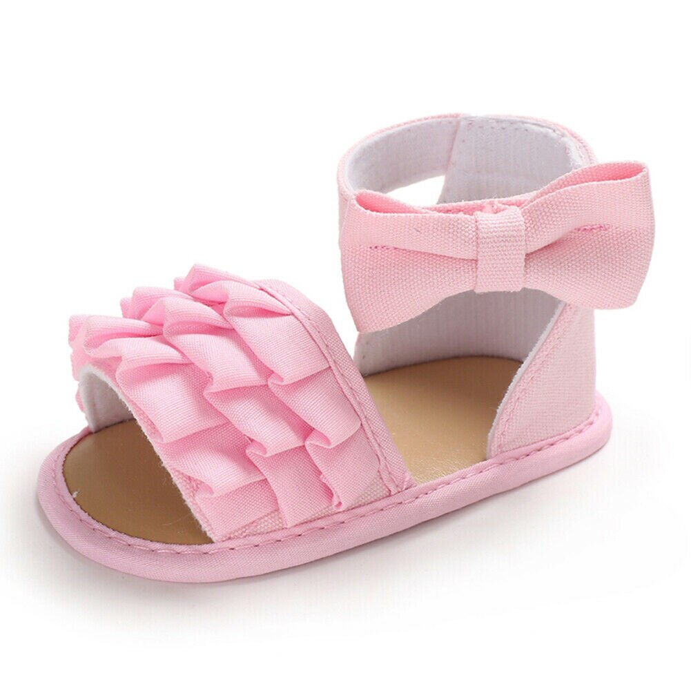 Cute Summer Baby Girls Sandals Ruffle Solid Casual Canvas Toddler Baby Girls Soft Crib Bow Shoes Princess Shoes Clogs
