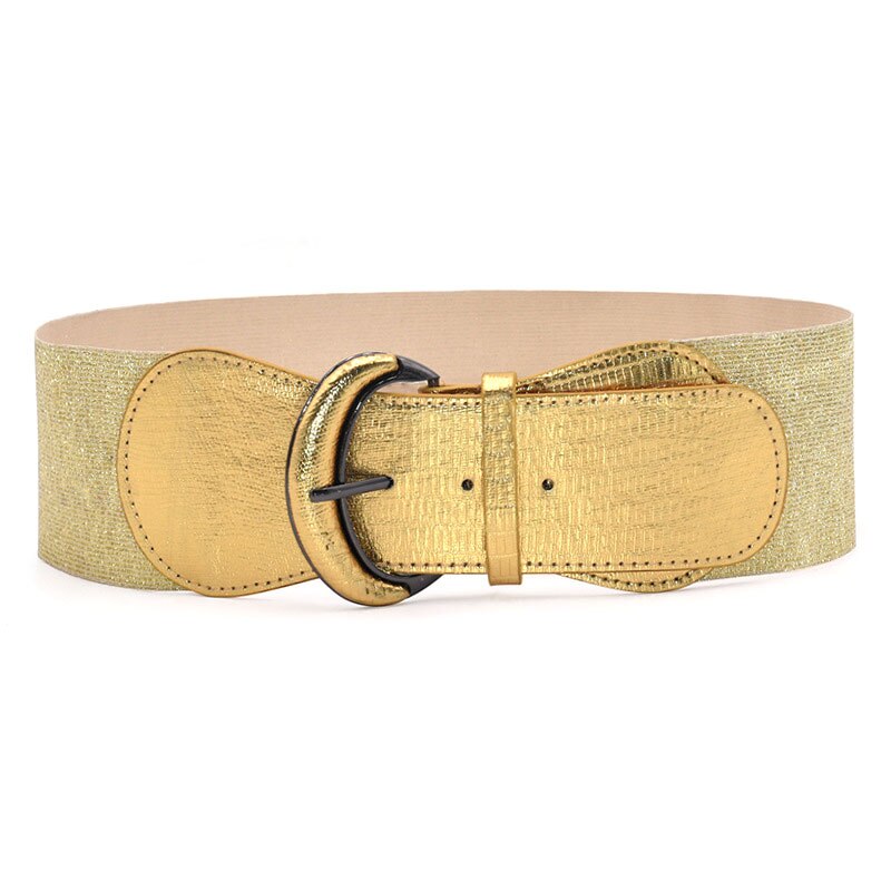 Silver Blue Gold Women Wide Elastic Waist Belt Dress Belt Accessories Stretch Elastic Wide Corset Waist Metal Buckle: Gold