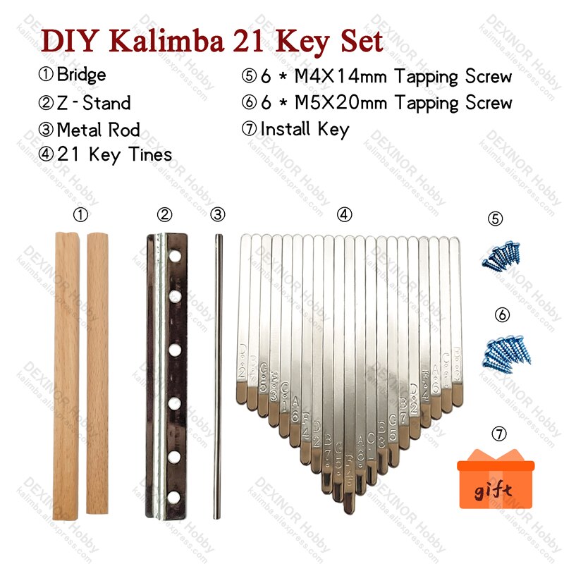 Kalimba de 21 teclas, juego de llaves talladas, puente de notas, teclado, Pulgar, Piano, piezas de repuesto, accesorios musicales: 21 keys set