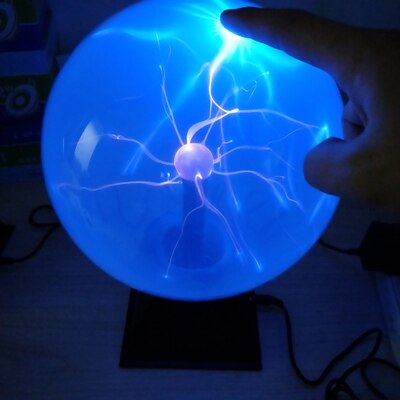 Kunstig lynkugle ionbold tesla spole glødbold bue bold berøring lyn kan stemmestyres 12v: 20cm blå