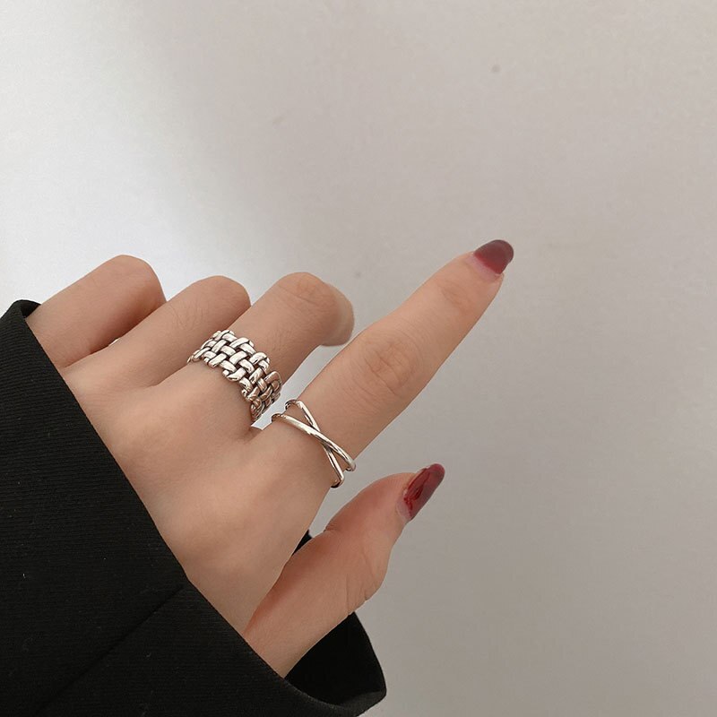 Evimi Vintage Punk 925 Sterling Zilveren Ringen Mode Eenvoudige Weven Cross Geometrische Verjaardagsfeestje Sieraden Voor Vrouwen